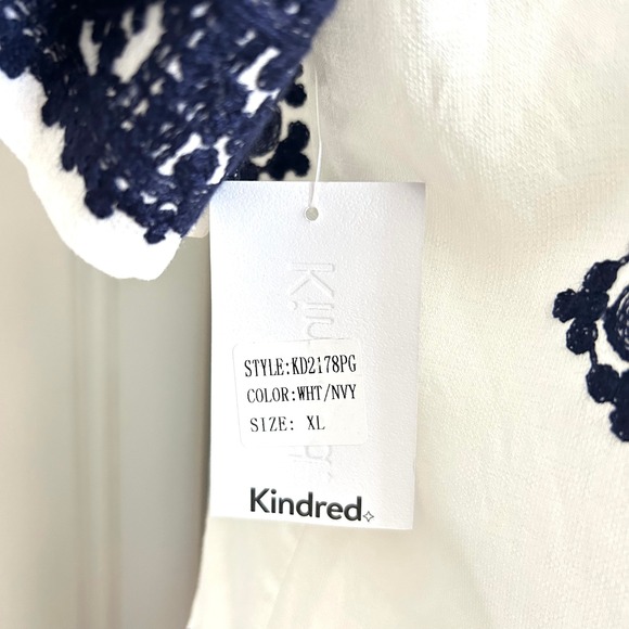 NWT Kindred Embroidered Button Down Shirt Dress White Navy XL New - Picture 8 of 13